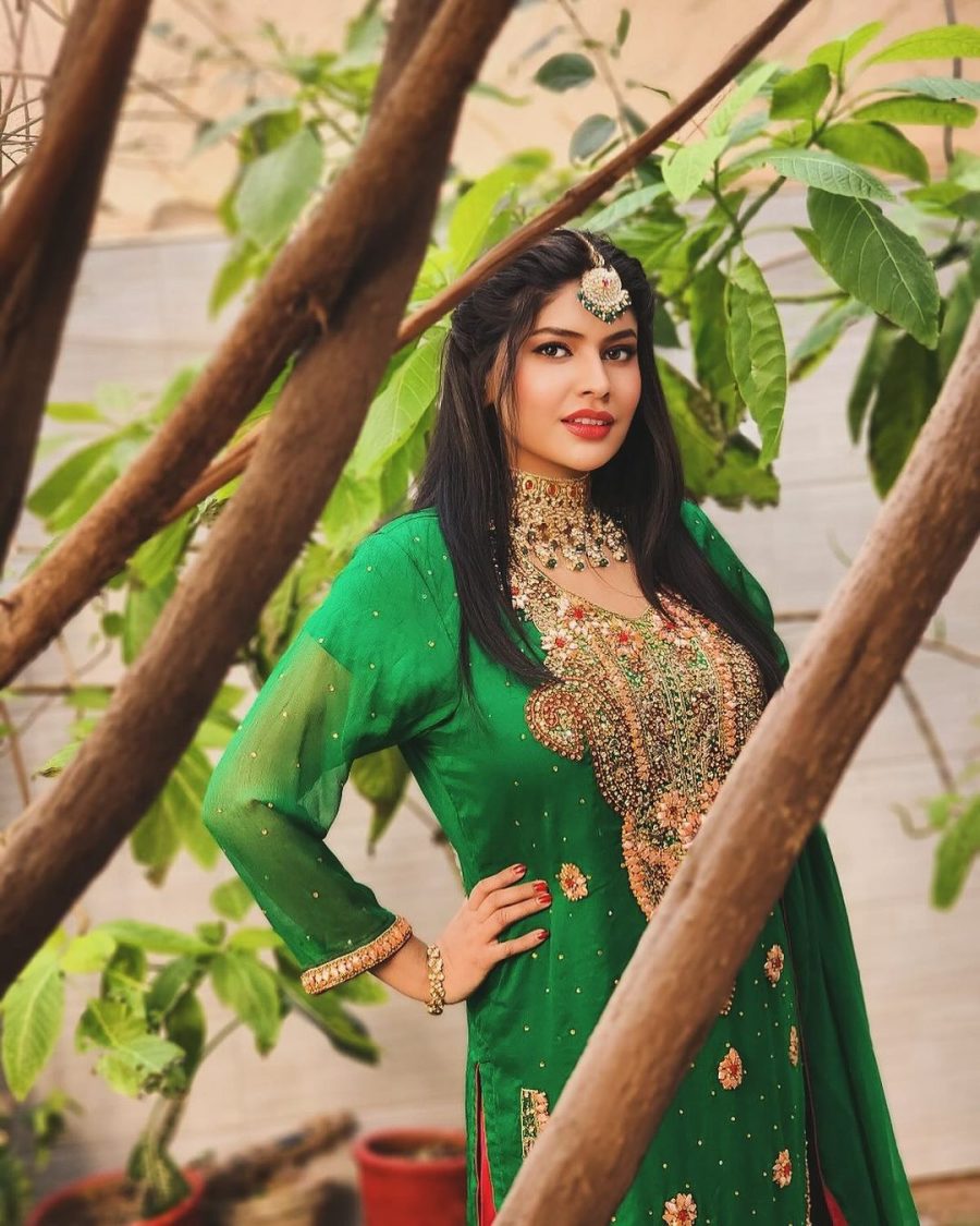 Image of a green shirt and maroon plazo embroidered dress, perfect for weddings and bridesmaids, showcasing intricate detailing and elegant design.