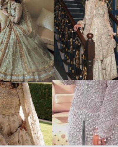 Beautiful dresses for Asian and Pakistani brides. They are new and look very nice. You can see them in many colors and designs. These mix old style and new style. Look at our special collection to see these pretty dresses for brides.